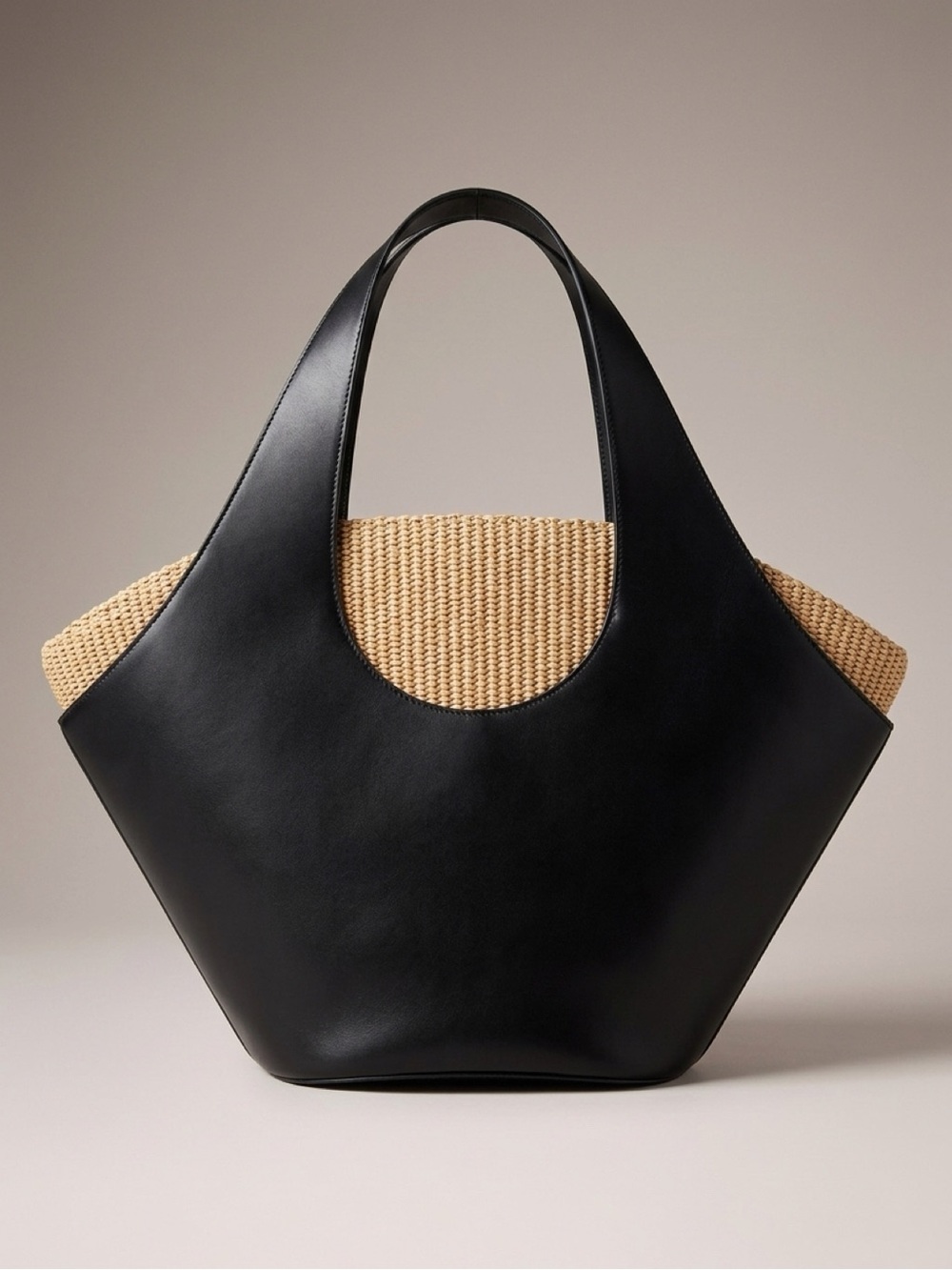 Reformation Black Tote with Natural Woven Panels NEW w/o Tags Authentic